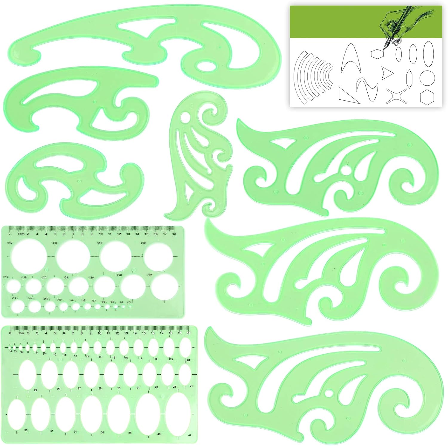 Templates Measuring Geometry Ruler Shape Stencils Drawing Set Plastic Geometric Drawing Painting Stencils Scale Drafting Tools for School and Office, Building Formwork, Drawings Drafting