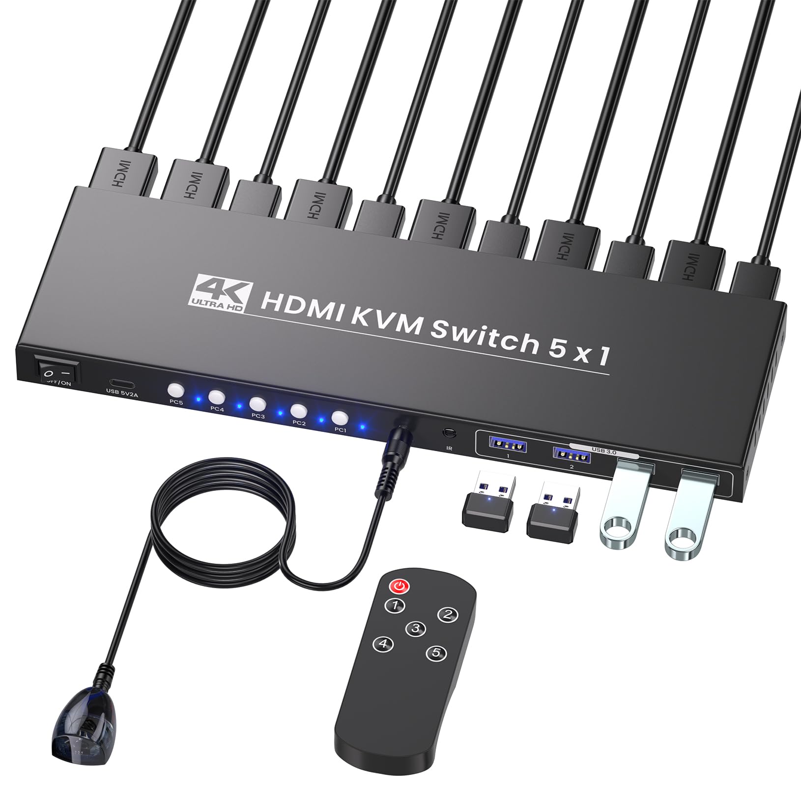 Photo 1 of 4K@60Hz HDMI KVM Switch 1 Monitor 5 Computers, USB 3.0 5 Port KVM Switch for Controlling 5 Computers with 1 Set of Keyboard, Mouse and 1 Monitor