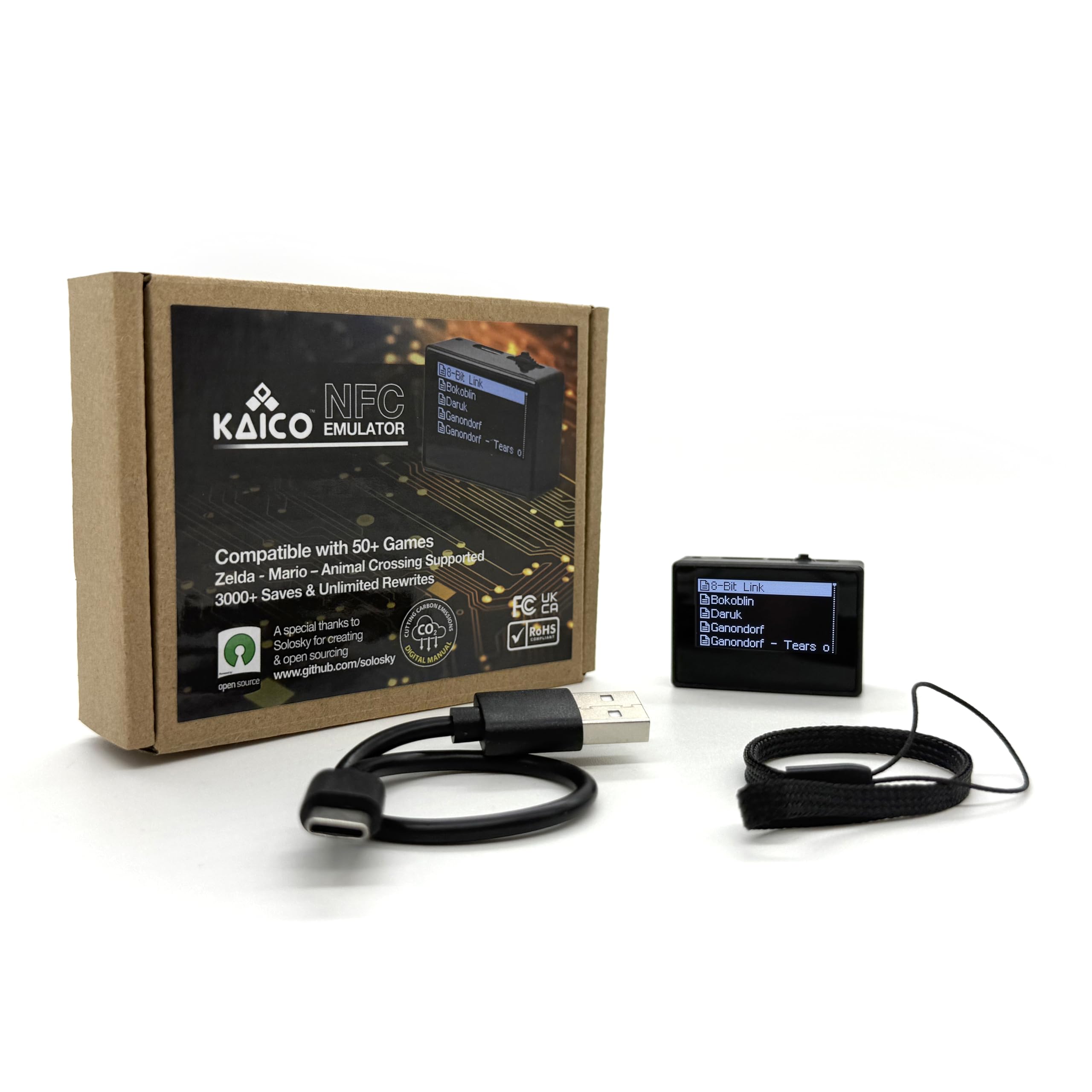 Kaico NFC Amiibo Emulator 3000+ Saves Unlimited Rewrite - USB C - Rechargeable Battery Compatible with 50 + Games - 1.4" OLED Screen - NFC/NTAG Emulator - Zelda - Mario - Animal Crossing Supported