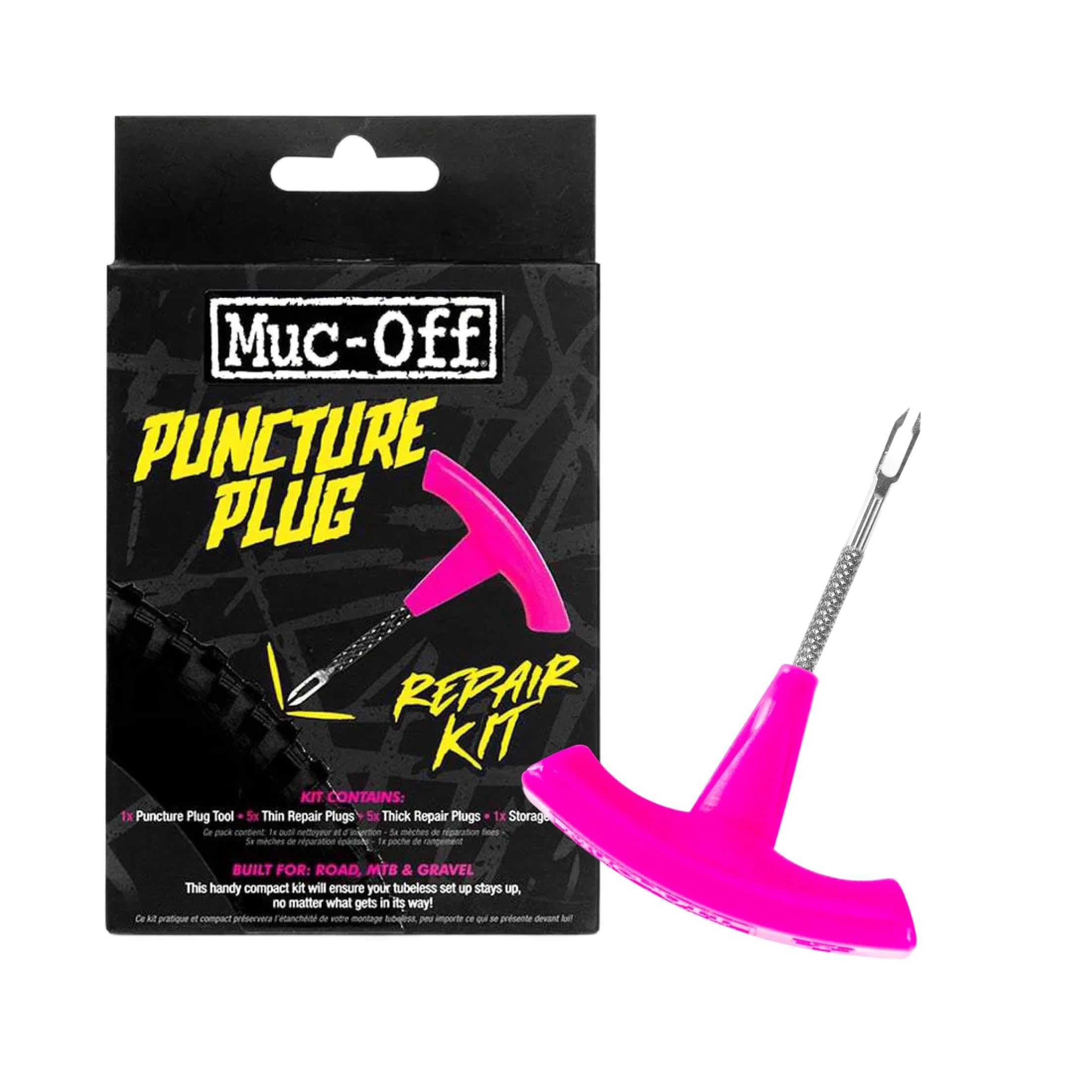 Muc-Off Puncture Plug Repair Kit - Tubeless Tyre Repair Kit with Reamer Tool and 10 Plugs - For Road, MTB, and Gravel Tubeless Setups