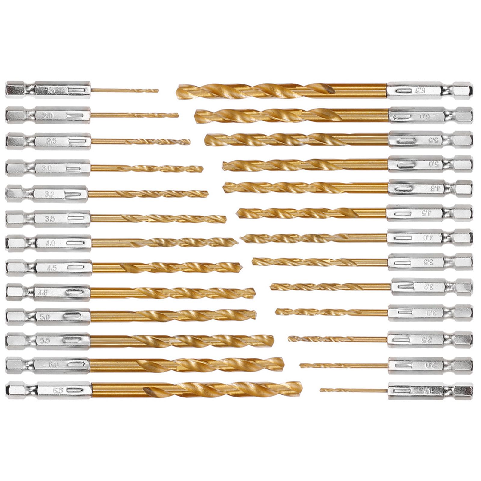 ANBOO 26-Piece Hex Drill Bit Set, 1.5-6.5 mm, High Speed Steel, Titanium Coated, Quick Change, Hex Shank, For Metal & Plastic
