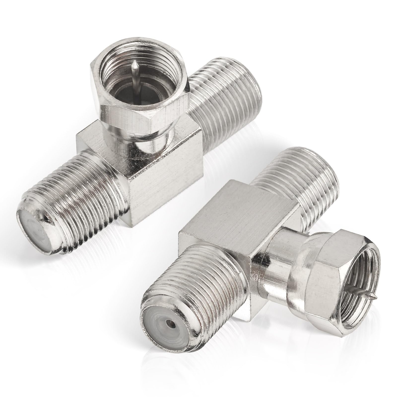 Superbat F-Type Sat TV Coax Cable Connector Splitter 75ohm F Male to Dual Female 3 Way T Shape 2 in 1 out Antenna Combiner for Cable Box/Modem, Satellite Receiver, Off-air Antenna 2Pcs