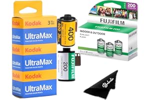 Kodak Ultramax 400 & Fujifilm 200 35mm Film Bundle - 3-Pack Each (6 Total) with Balveli Microfiber Cloth - 36 Exposures per Roll