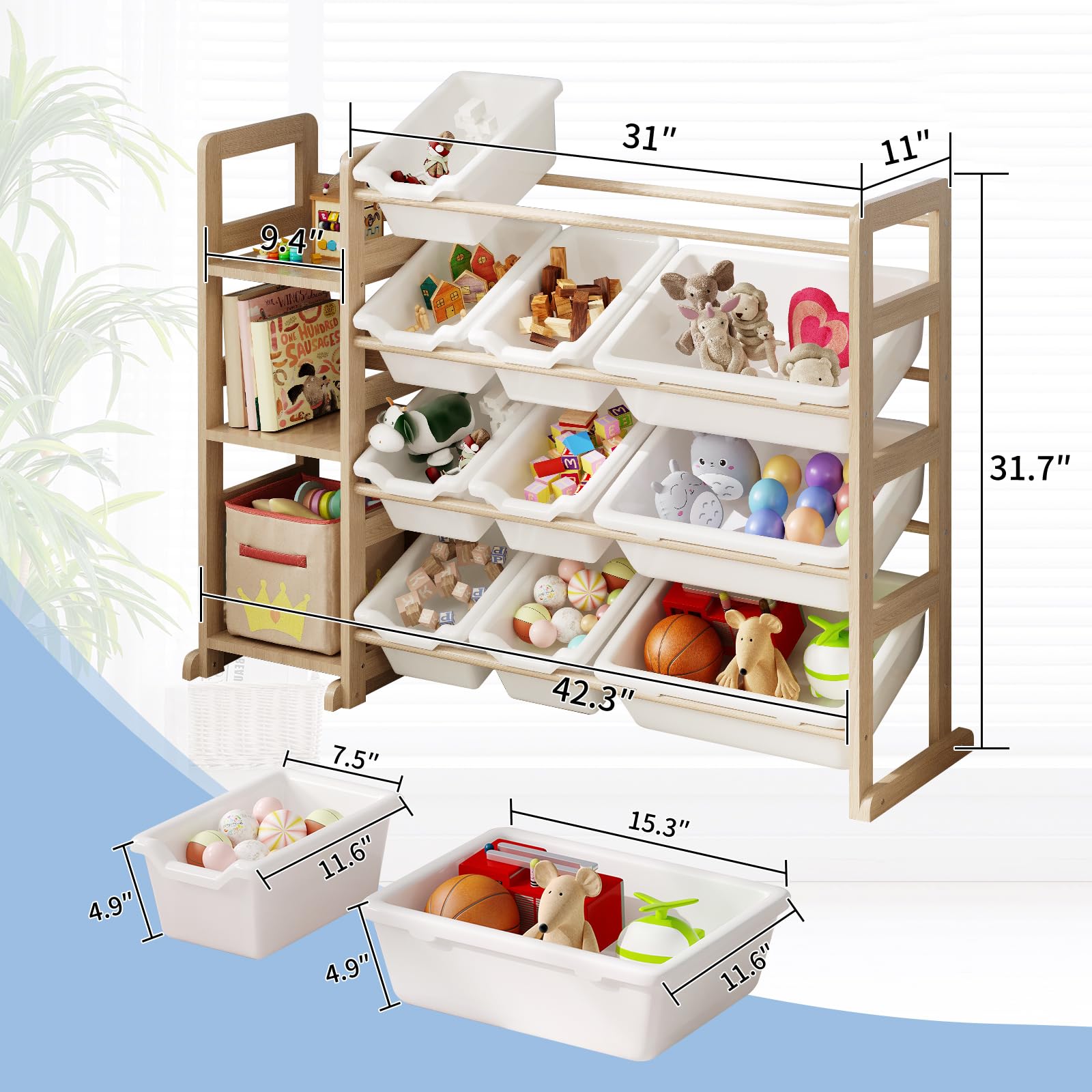 EXPERLAM Toy Storage Organizer - Toy Organizers and Storage with Bookshelf, Toy Storage Shelf with 3 Shelves and 12 Storage Bins, Kids Bookshelf and Toy Storage for Kids Room, Playroom, Nursery, White