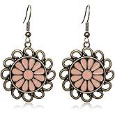 JNONL Bohemian Lightweight Vintage Copper Enamel Flower Hollow Dangle Drop Earrings Handmade Retro Circle Floral Hook Earrings For WomenJewelry Gifts