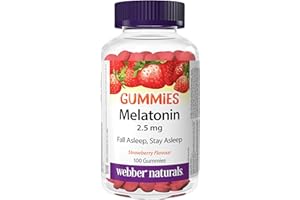 Webber Naturals Melatonin 2.5 mg Gummy, 100 Gummies, Strawberry Flavour, For Sleep Support, Vegan
