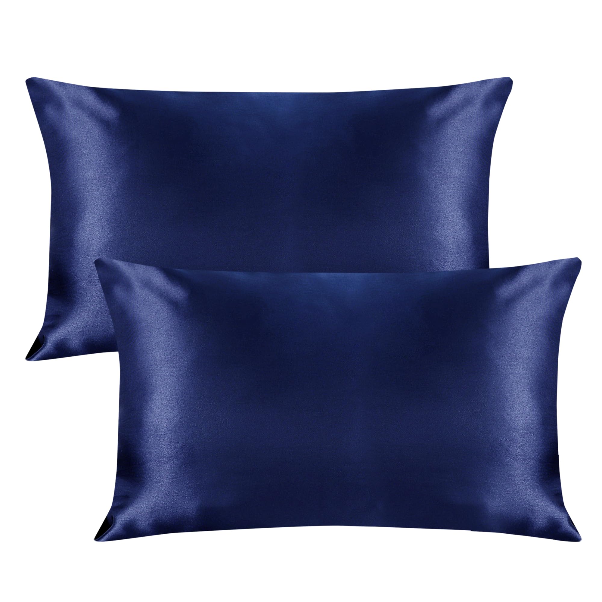 Satin Pillowcase for Hair and Skin 2 Pack, Softer than silk,Silky Pillow Cases Set, Breathable Anti Wrinkle Smooth Pillow Cover with Envelope Closure Queen Size (50 x 75 cm)