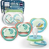 Philips Avent Ultra Air Nighttime Pacifiers - Orthodontic Design, for Babies 6-18 Months, Glow in The Dark, Soft Silicone Symmetrical Nipple, BPA-Free, with 2 Sterilizing Cases, 4 Pack, SCF376/36