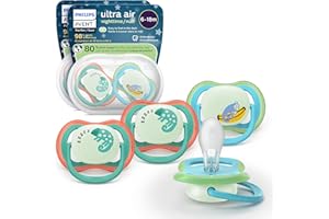 Philips Avent Ultra Air Nighttime Pacifiers - Orthodontic Design, for Babies 6-18 Months, Glow in The Dark, Soft Silicone Symmetrical Nipple, BPA-Free, with 2 Sterilizing Cases, 4 Pack, SCF376/36