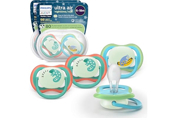 Philips Avent Ultra Air Nighttime Pacifiers - Orthodontic Design, for Babies 6-18 Months, Glow in the Dark, Soft Silicone Sym