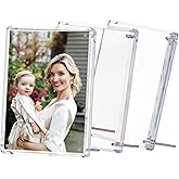 AITEE 5x7 Acrylic Picture Frame: 3 Pack Clear Picture Frames with Magnetic Stand - Magnetic Acrylic Photo Frame - Diamond-Edge Design - Modern Floating Lucite Frameless Frame Gift for Desktop Display