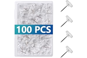AJEDRMY 100 Pcs Clear Push Pins Tacks, Thumb Tacks, Reusable Flat Head Thumbtacks for Bulletin Board, Wall Displays and Hanging, Maps, Posters