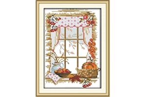 Awesocrafts Unstamped Cross Stitch Kits, The Autumn of Four Seasons 0utside The Window Easy Patterns Cross Stitching Embroidery Kit Supplies Christmas, Stamped or Counted (Window, Counted)