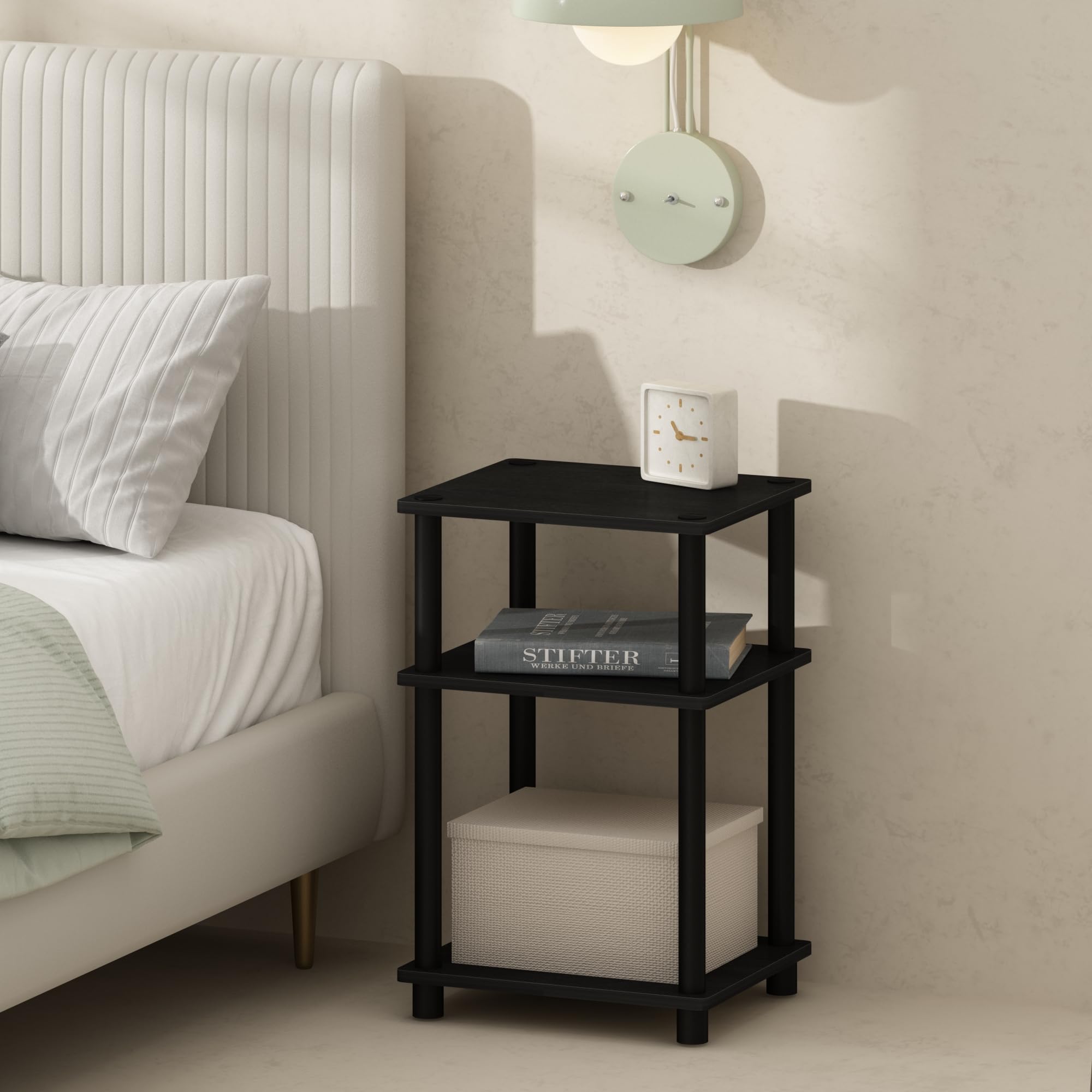 Photo 1 of Furinno Just 3-Tier Turn-N-Tube Open Storage Nightstand, 2-Pack, Plastic Poles, Americano/Black