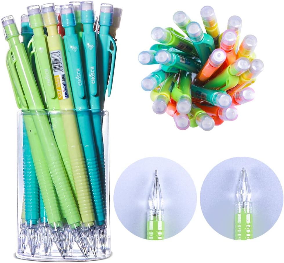 CHoSCH CS-377 Clear Diamond Point Mechanical Pencil, 0.5/0.7mm, Assorted Color, 20-Count (0.7)