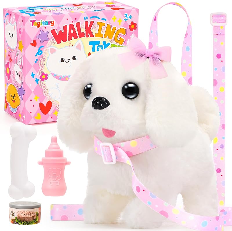 Tagitary Interactive Plush Puppy Toy Walk Bark Tail Wag Leash Gift