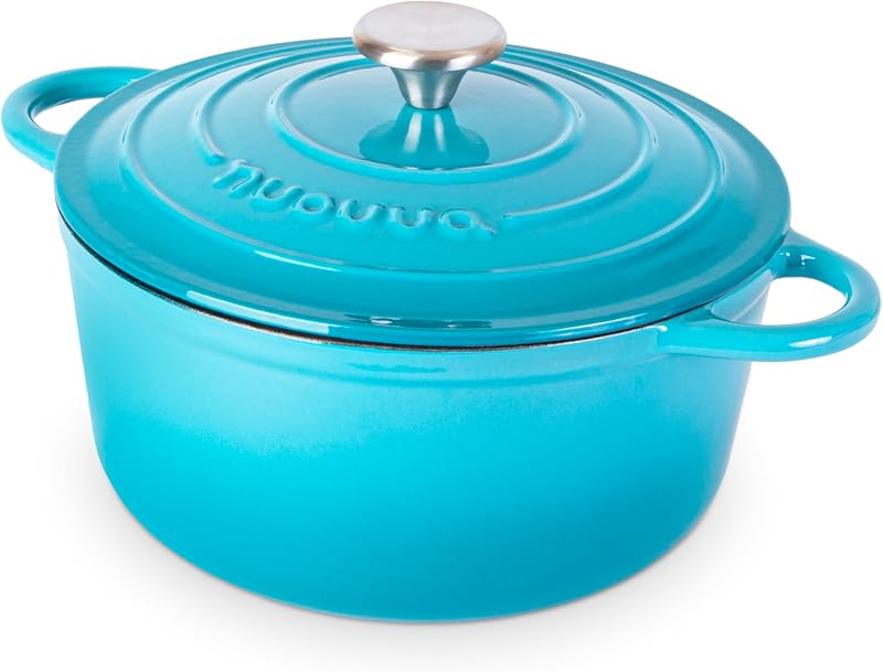 Nuovva Enamelled Cast Iron Dutch Oven 5 Quart Blue 24cm with Lid