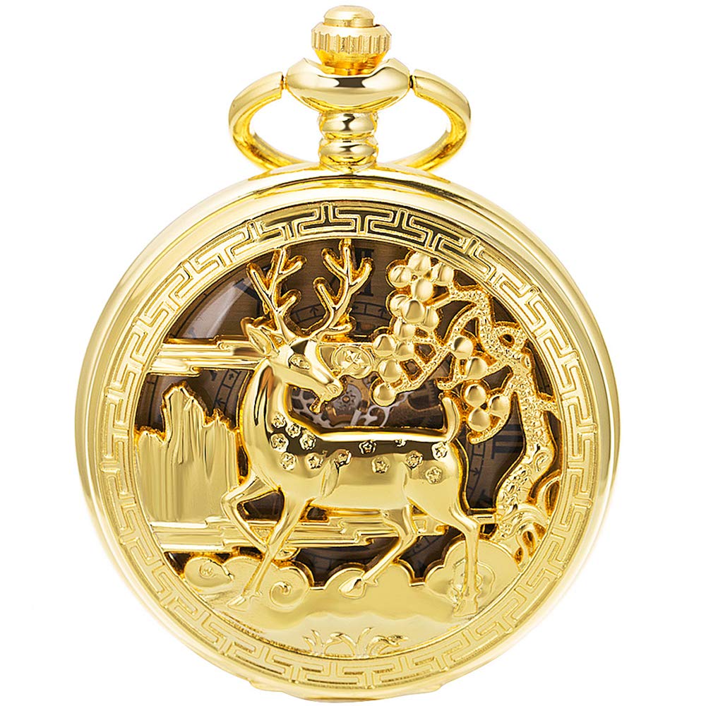 ManChDa Mechanical Pocket Watch for Men Women Dragon and Phoenix Pocket Watch with Chain