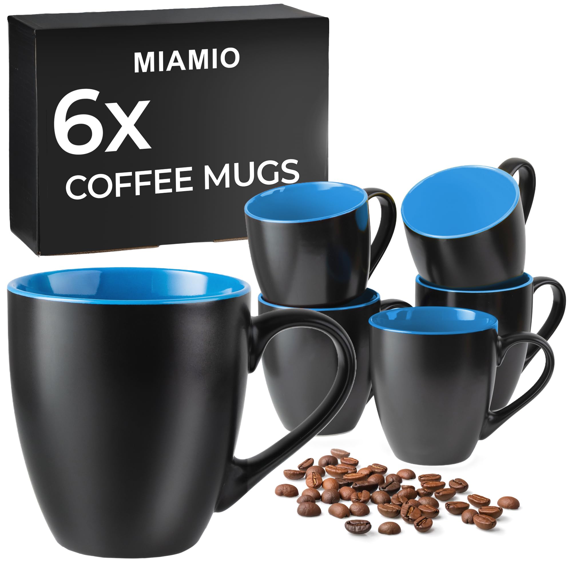 MIAMIO - 6 x 350 ml Stoneware Coffee Mug/Cup Set - Le Papillon Collection (Blue)