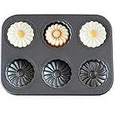 Sinsanye Sunflower Shaped Muffin Pan, 6-Cavity Madeleine Mold & Mini Cake Pan, 2.5" Non-Stick Carbon Steel Baking Mold - Bake Perfect Edible Sunflower Decor for Birthday and Baby Showers