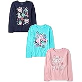 The Children's Place Girls Unicorns,Sports,Butterflies Long Sleeve Graphic T-Shirts,3 Pack