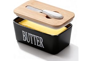 GVUHR Ceramic Butter Dish with Lid And Knife，Airtight Butter Crock with Lid for Countertop，Premium Large Butter Container for Refrigerator，Butter Tray for Butter Storage (Black)