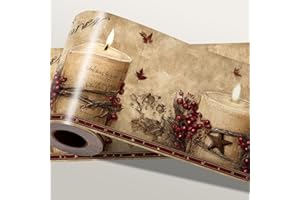 IOHEFY Rustic Farmhouse Wallpaper Border 196x4 Inch Removable Wall Border Peel and Stick Mason Jar Star Light Cotton Branch for Kitchen Living Room Bedroom Wall Trim Decor Country Primitive