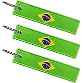 FHZJKJX 3 Pack Brazil Flag Brazilian Flag Keychain Tag with Key Ring - Keys, Cars, Motorcycles, Backpacks, Luggage and Gifts - EDC