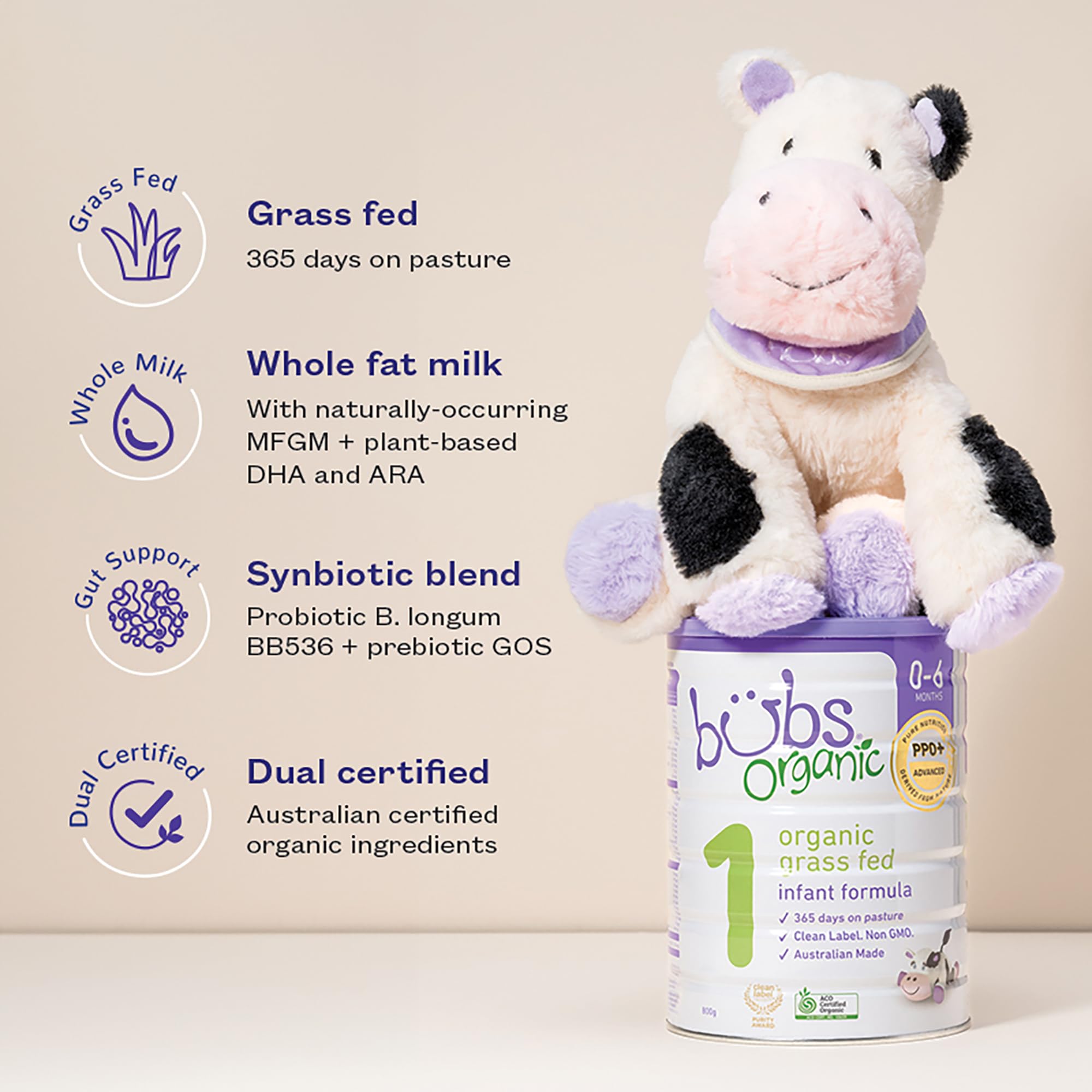 Bubs Organic Grass Fed Infant Formula Stage 1, Infants 0-6 months, Made with Non-GMO Organic Milk, 28.2 oz