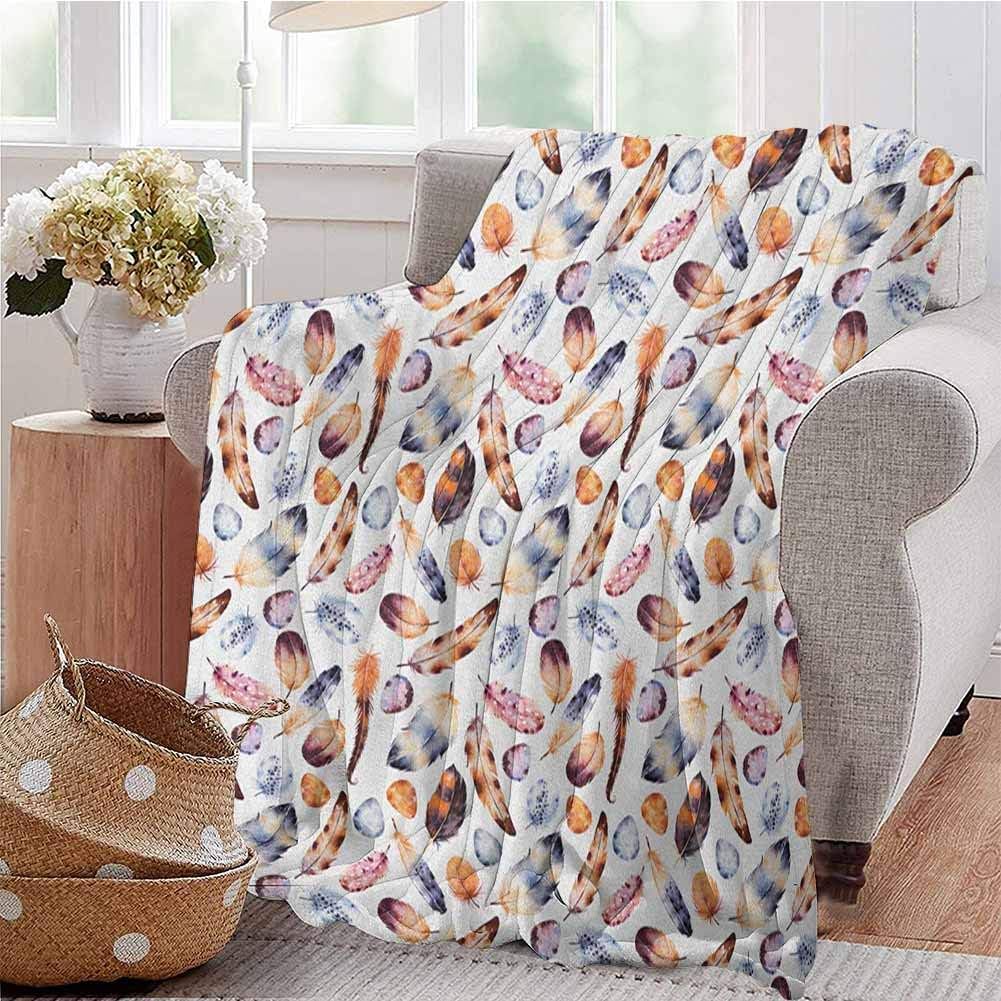 Luoiaax Feather Bedding Flannel Blanket Various Shaped and Sized Tribal Feathers with Vibrant Color Scheme Romantic Image Super Soft and Comfortable Luxury Bed Blanket W57 x L74 Inch Multicolor