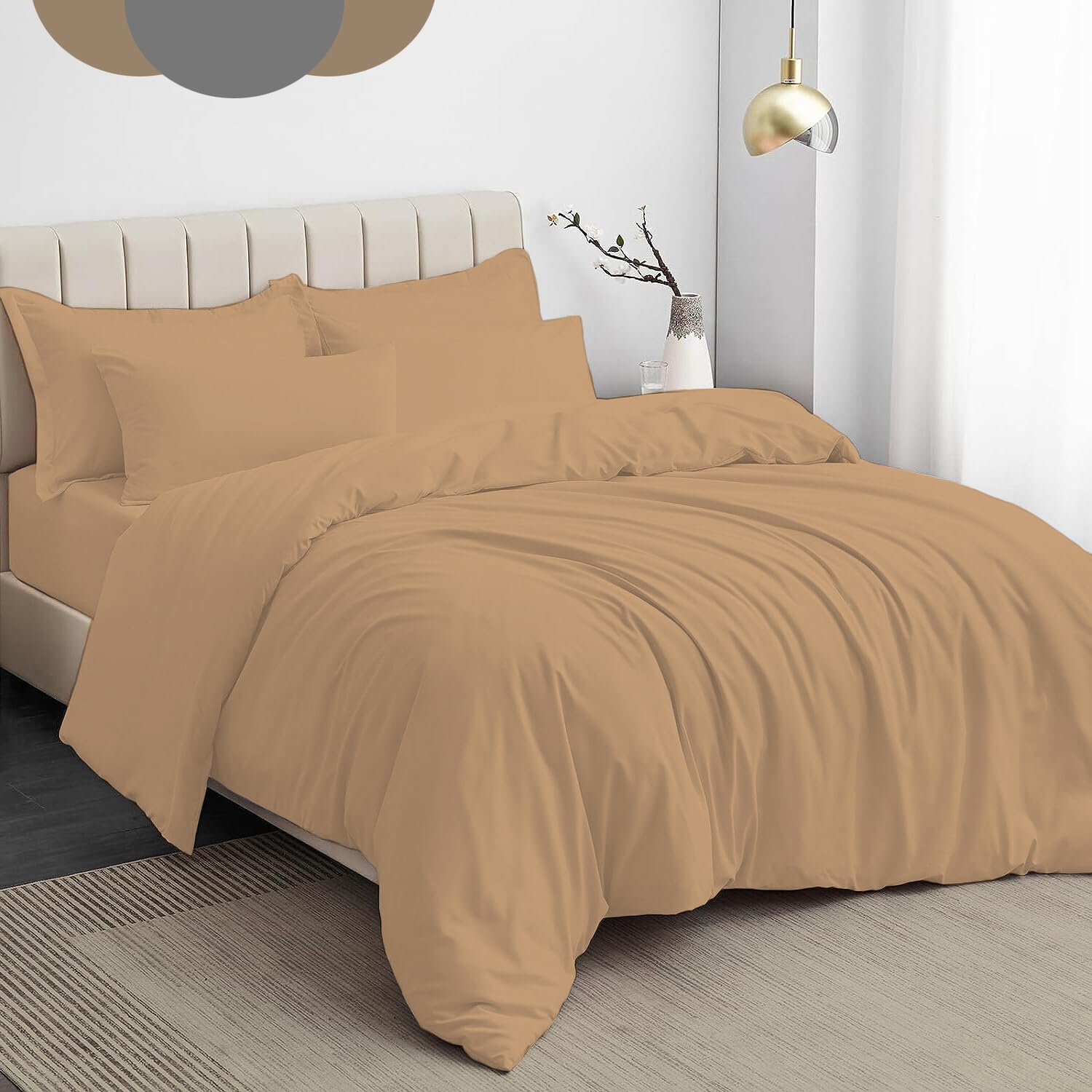 Dazzle Collection® Plain Dyed DUVET COVER SET with Matching Pillowcases Luxury 100% PolyCotton Bedroom Bedding Bed Set Easy Care UK Sizes Bedding Set (Single, Latte)
