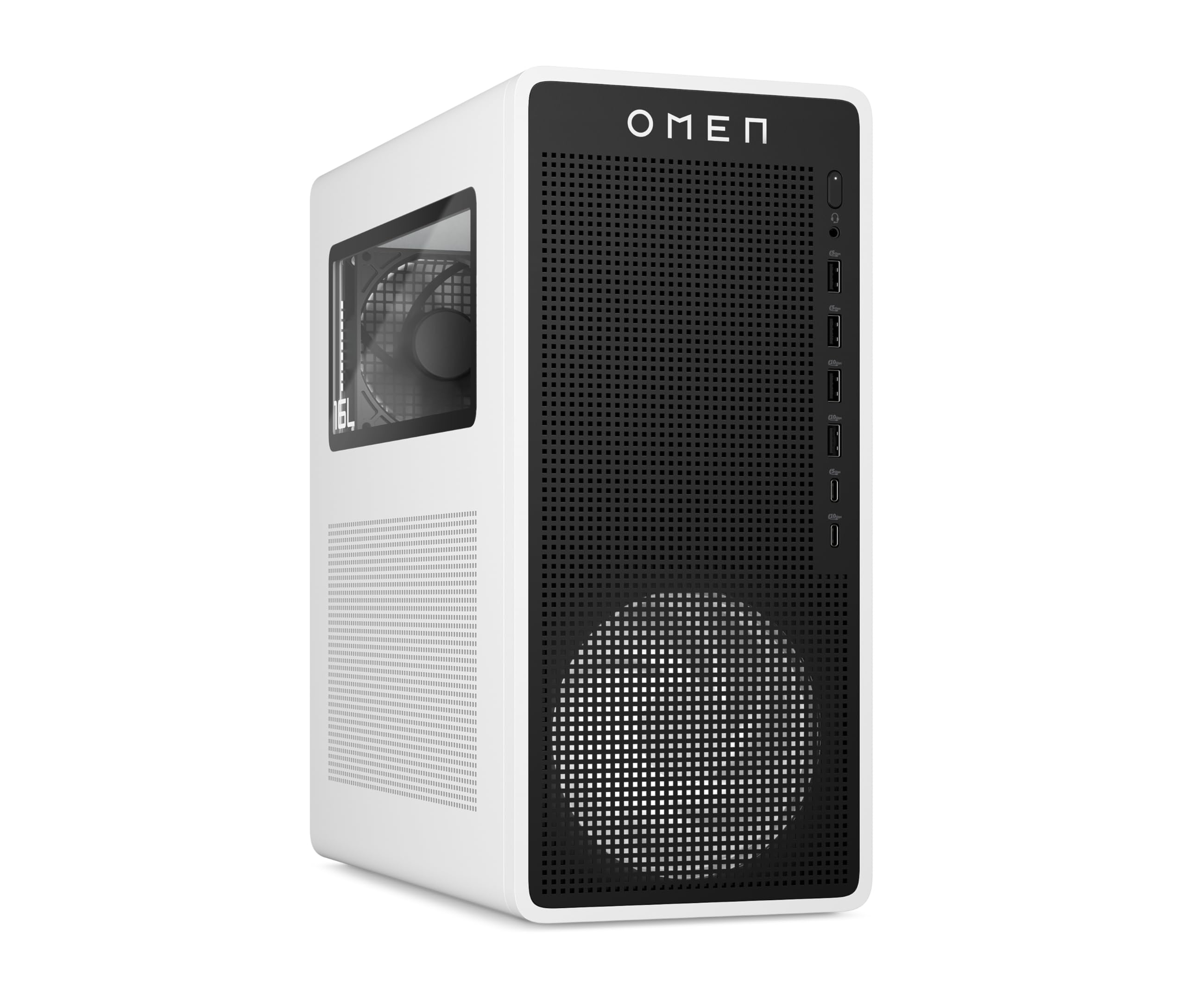 Omen 16L Gaming Desktop PC, Intel Core Ultra 5 225F, 16 GB DDR5 RAM, 1 TB SSD, NVIDIA GeForce RTX 5060 Ti, Windows 11 Home, RGB-Beleuchtung, Weiß