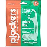 Plackers Micro Line Floss Picks, Intense Mint, 150 Count | PTFE free Tuffloss, Plaque removal, Fits tight teeth, Fold-out FlipPick, QuickFix Grip, Resealable bag