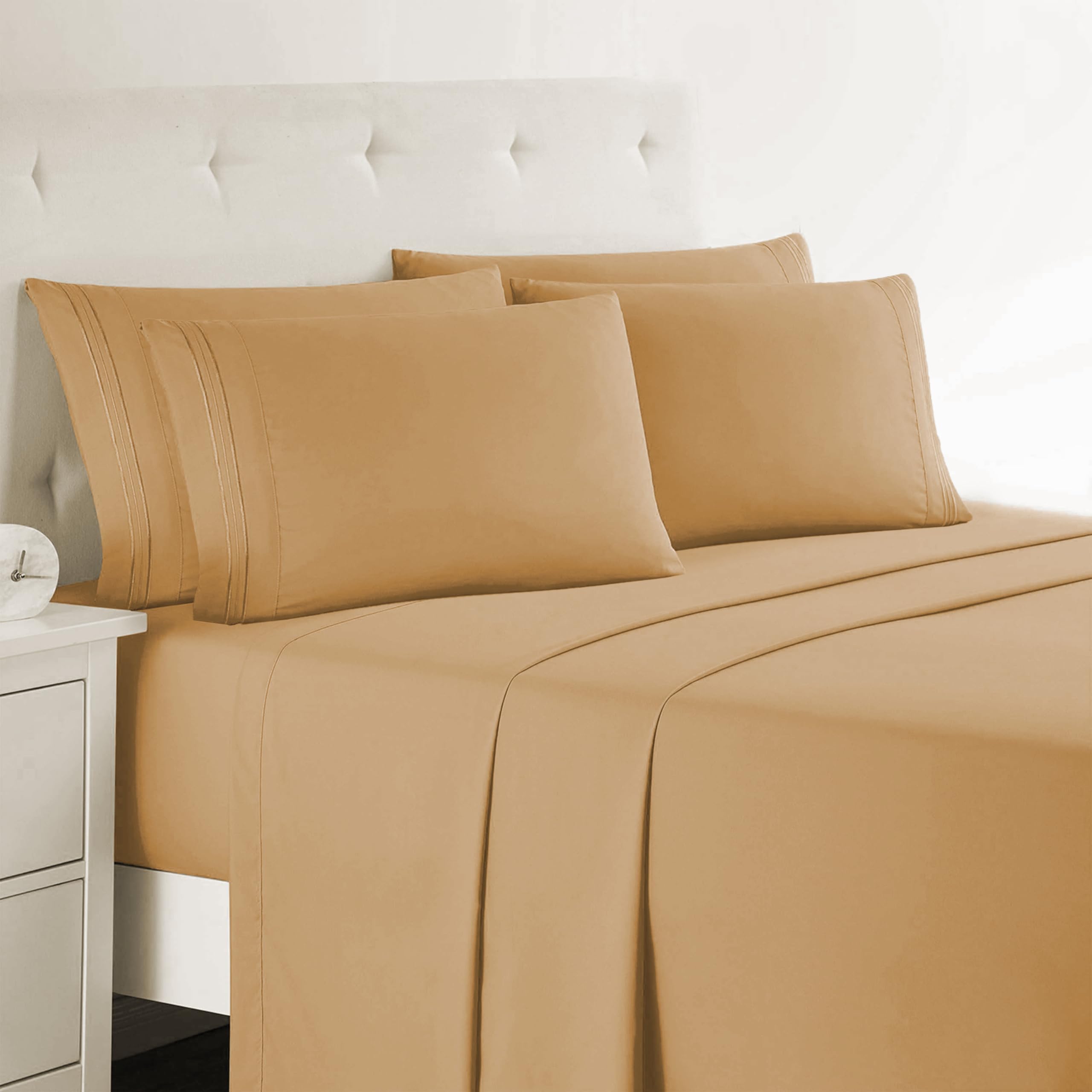 Clara Clark Twin Sheets, 5 Piece Set - Hotel Luxury Sheets for Twin Size Bed, Super Soft Bedding Sheets & Pillowcases, Twin Size Sheets, Camel Gold — image 1