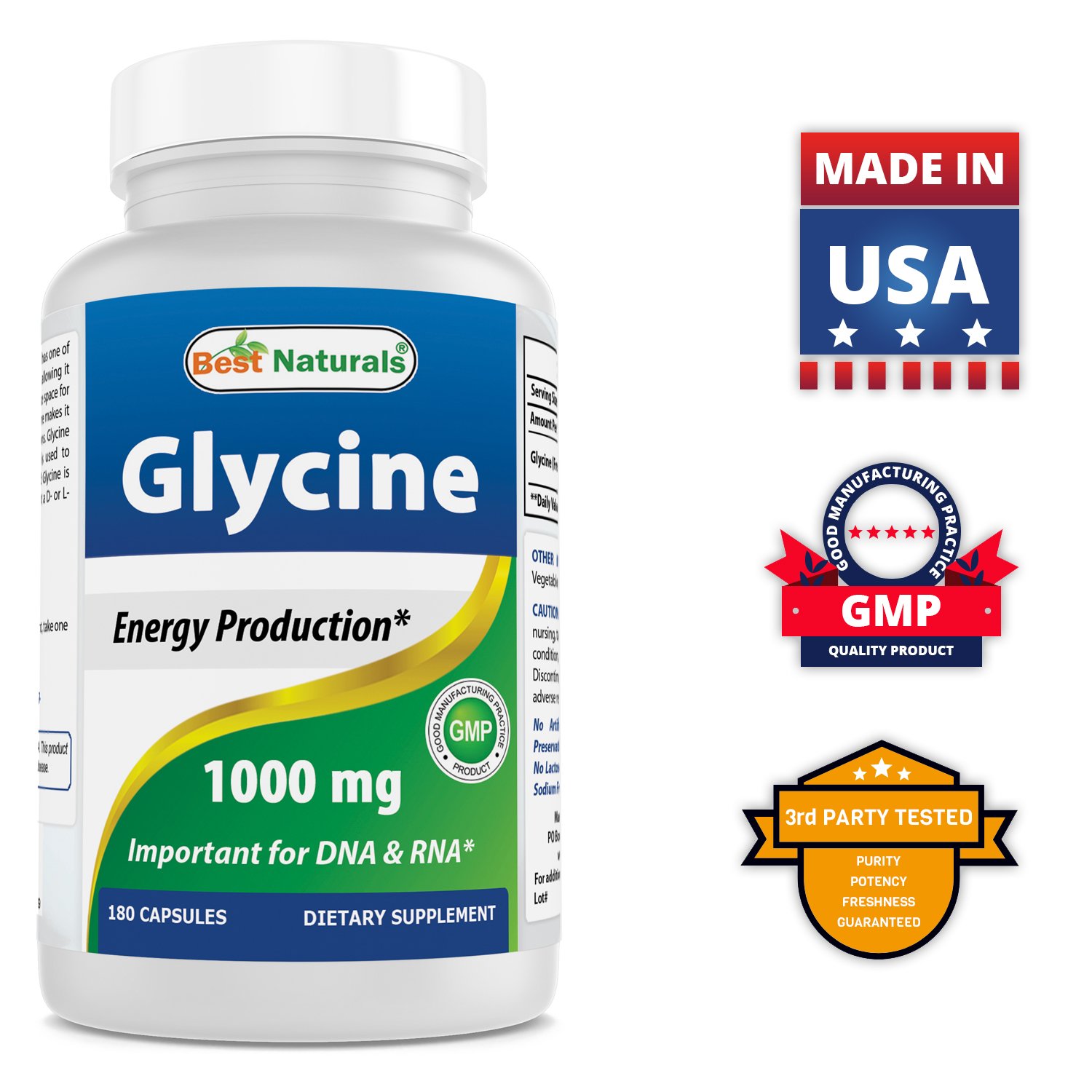 Best Naturals Glycine Supplement 1000 Mg for Energy Production, 180Count DailyNutriPlus LLC