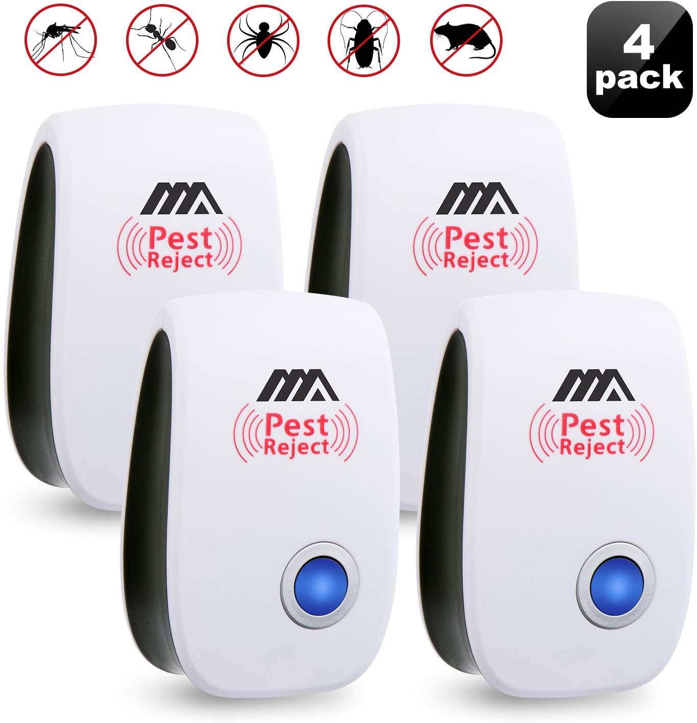 EOMOO Ultrasonic Pest Repeller, 4 Pack Electronic Plug in Pest Control Mosquito Repellent for Mice, Rats, Bugs, Spiders, Roaches, Flies, Ants, Fleas and Other Insects