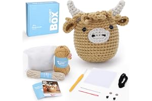 CROCHET BOX Crochet Kit for Beginners: Highland Cow Crochet Kit, Learn to Crochet, Include Easy Knitting Soft Yarn, Step-by-S