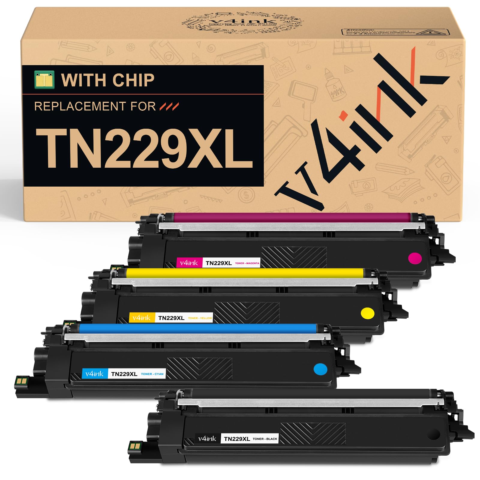 Photo 1 of TN229XL TN229 XL High Yield Toner Cartridge Compatible Replacement for Brother TN229XL TN-229XL Use in HL-L3220CDW L3280CDW L3300CDW MFC-L3720CDW MFC-L3780CDW L3765CDW Printer (TN229XLBK/C/M/Y-4 Pack)