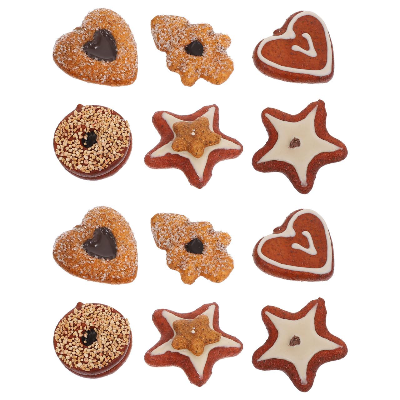 Gatuida Fake Cookie Biscuits: 12pcs Artificial Biscuits Simulation with Heart Star Christmas Tree Shapes Resin Realistic Food Model for Kitchen Shop Display Photo Prop