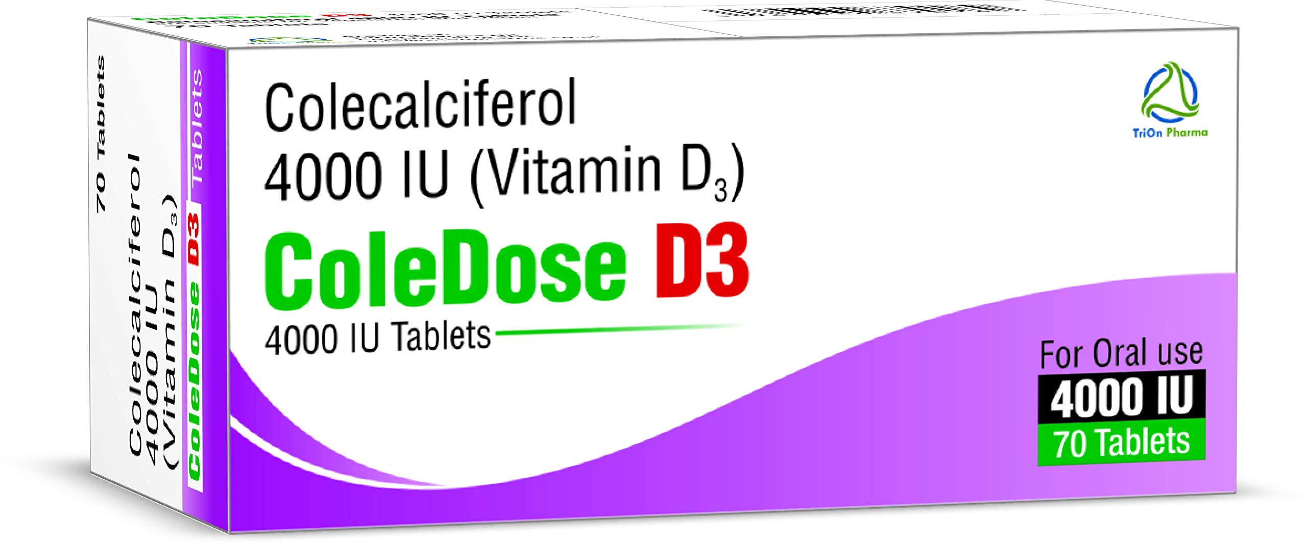 Vitamin D 4000 IU –Equivalent to 100 mcg - ColeDose D3, Premium Vitamin - Easy Swallow 70 Tablets - One a Day