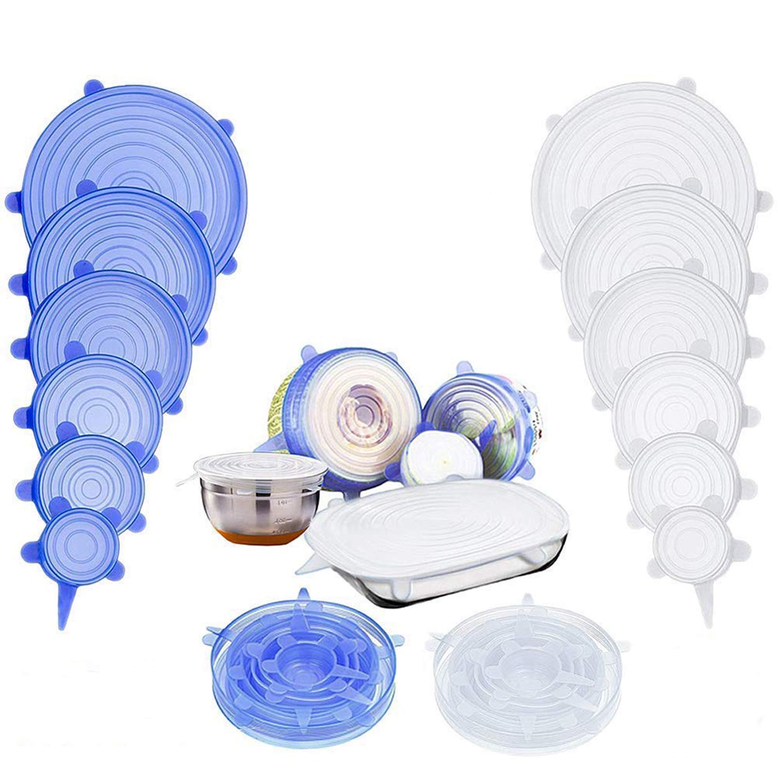 Silicone Stretch Food Covers Lids Various Sizes Reusable Durable and Expandable Silicone Bowl Lids Food Saver Covers Bowl Pot Cup Lid (Blue-6 Pack)