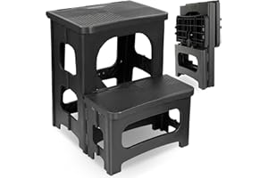 Folding 2 Step Stool, Capacity of 300lbs, Portable 8" & 17" Dual Heights Stepstools for Adults and Kids, Non-Slip Collapsible
