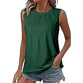 BLENCOT Women 2025 Fashion Casual Sleeveless Tank Tops Summer Crewneck Ruched Pleat Flowy Tee Tops for Women