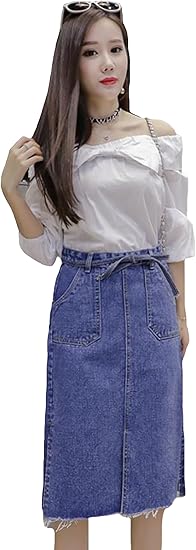 Amazon Mengfan デニム ロングスカート ハイウエスト レディース 春夏服 デニムスカート 無地 Aライン シンプル カジュアル スカート スリム 女の子 おしゃれ きれいめ 甘め スカート 通販