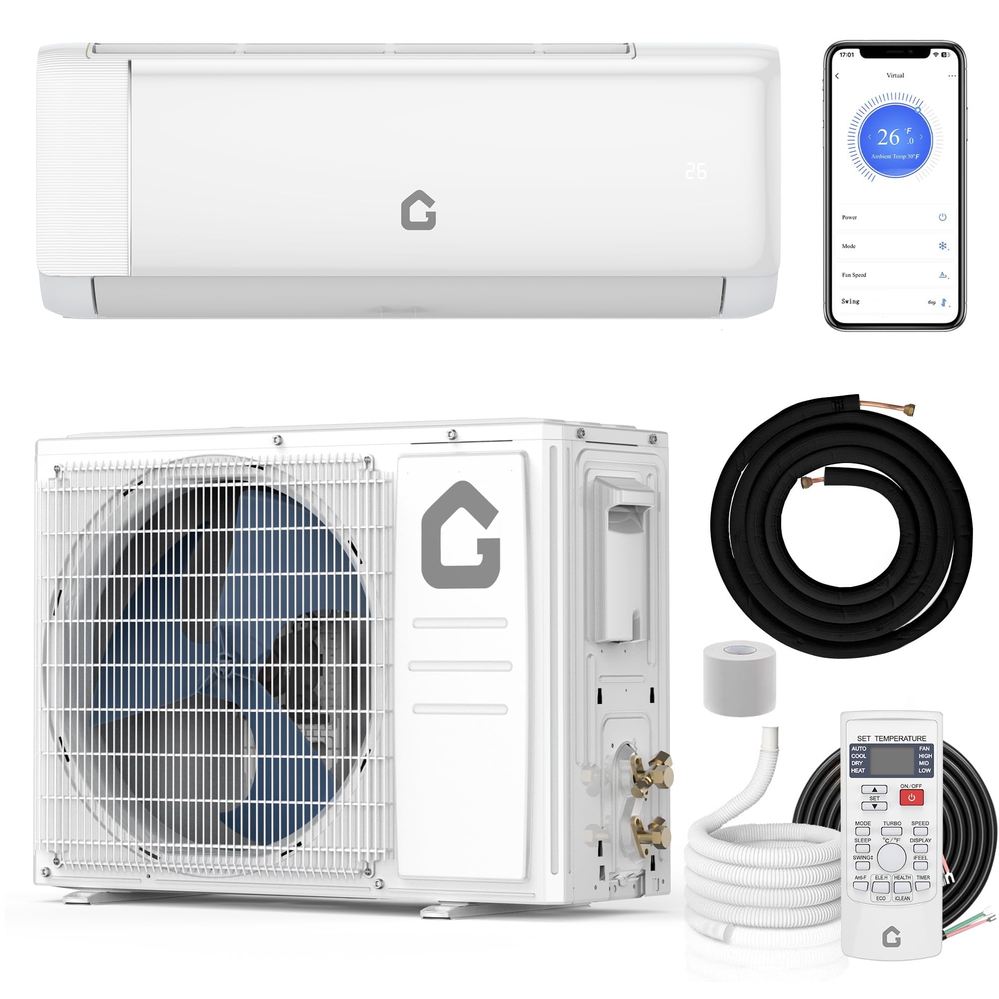 Photo 1 of **Partial Set**
9000 BTU Mini Split AC w/Remote Control19 SEER2 Cools Up to 450 Sq. Ft,Ductless Inverter Mini Split System w/0.75 Ton Heat Pump Pre-Charged & Installation Kit, Ultra-Quiet