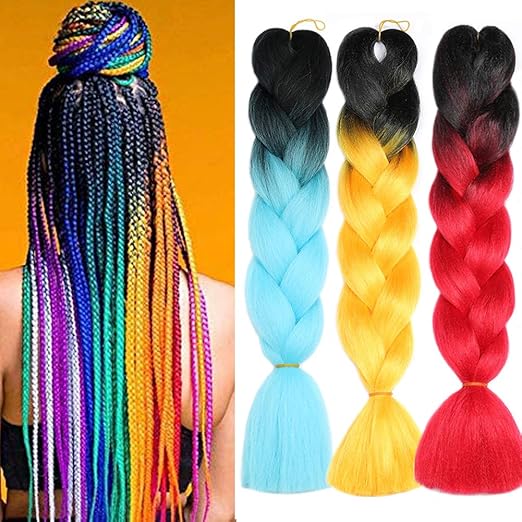 Amazon Com Rainbow Braiding Hair Pre Stretched Ombre Jumbo Box Braids Hair Extensions Kanekalon Synthetic Hair For Braiding T1b Blue T1b Red T1b Yellow Beauty