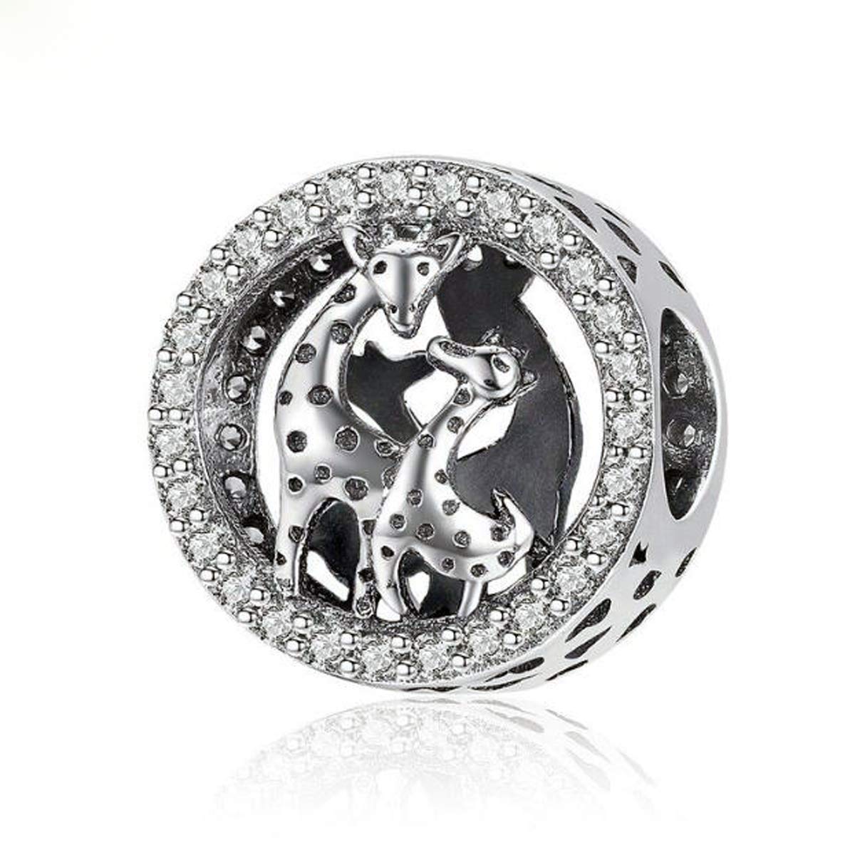 ZiNuo Charm Beads 925 Sterling Silver Peacock Monkey Giraffe Animal Charms for Bracelet Necklace (Giraffe Charm)