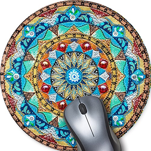 Beautiful Oil Painting Watercolor Style Mandala Flower Background, Non-Slip Rubber Round Mouse Pad Perfect For Working And Gaming