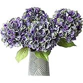 mizii 4Pcs Purple Artificial Hydrangea Flowers Large Fake Silk Hydrangea Flower with Leaves Stems Realistic Faux Hydrangeas Decorations for Wedding Table Centerpieces Vase Home Decor (Purple)