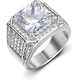 MIVEIVIA ICED OUT Big Cube CZ diamond Ring for men Wedding Rings for Men ring Hip Hop Stainless Steel ring Radiant Rings Bling Iced Out Jewelry Punk Ring Club ring Heavy Metal ring Party